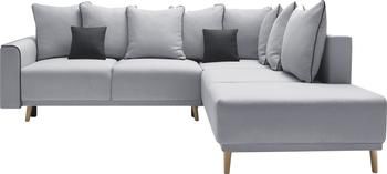 Divano letto angolare in tessuto grigio con contenitore Mola