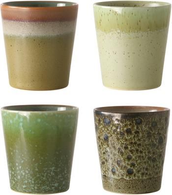 Handgemachte XS Becher 70's im Retro Style, 4-Set