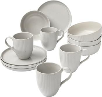 Frühstücks-Set Rhea mit Relief in Hellgrau, gesprenkelt, 4 Personen (12-tlg.)