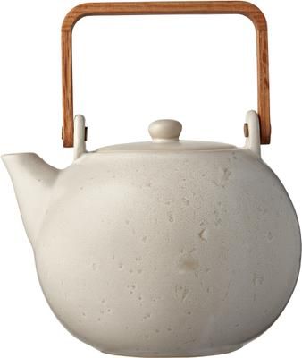 Teiera in gres beige chiaro e manico in legno Bizz, 1.2L