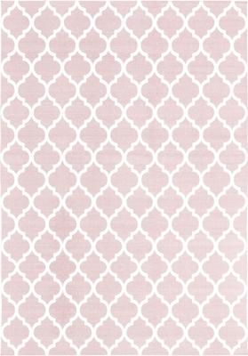 Dünner Baumwollteppich Amira in Rosa/Weiß, handgewebt
