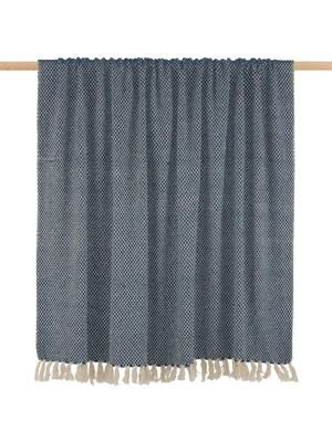 Plaid bleu marine à franges Thea