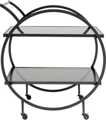 Carrello da portata in metallo con piani in vetro nero Loft