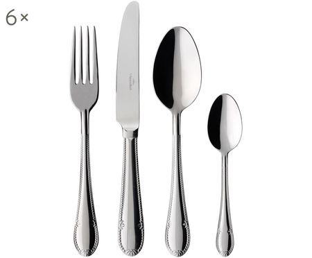 Silbernes Besteck-Set Mademoiselle aus Edelstahl, 6 Personen (24-tlg.)