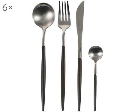 Silbernes Besteck Set Style Mit Schwarzem Griff 6 Personen 24 Tlg