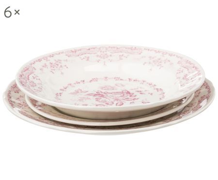 Servizio piatti porcellana Rose, set di 18