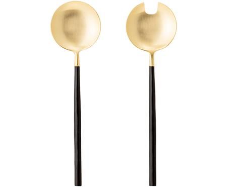 Salatbesteck Amine in Gold mit schwarzen Griffen, 2er-Set