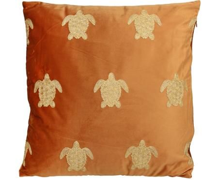 Besticktes Samt-Kissen Turtle, mit Inlett