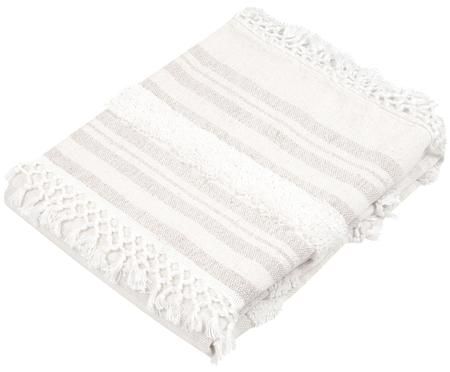 Baumwollplaid Nara mit Fransen in Creme/Rosa