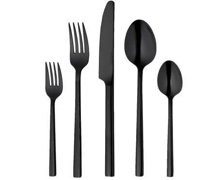 Schwarzes Besteck-Set Shine aus Edelstahl, in verschiedenen Setgrößen