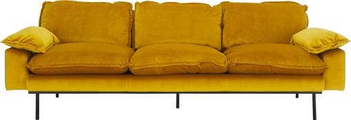 Samt-Sofa Retro (4-Sitzer) in Gelb mit Metall-Füssen