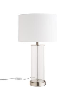 Große Tischlampe Abigail aus Glas und Leinen