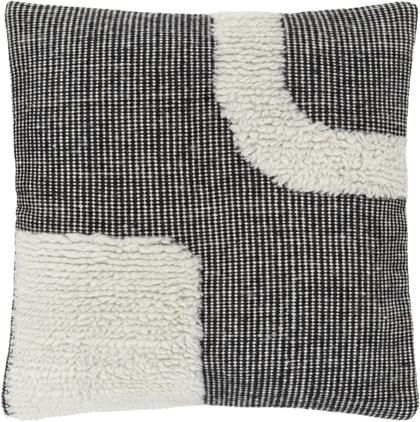 Handgewebte Kissenhülle Wool in Schwarz/Cremeweiß mit kuschligem Muster