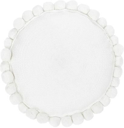 Dekokissen Deva mit Pompoms in Weiß, mit Inlett