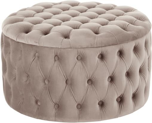 XL Samt-Hocker Chiara mit Stauraum in Beige