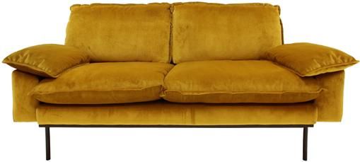 Samt-Sofa Retro (2-Sitzer) in Gelb mit Metall-Füßen