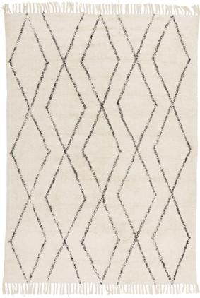 Tapis bohème coton beige à motif, tufté main Bina