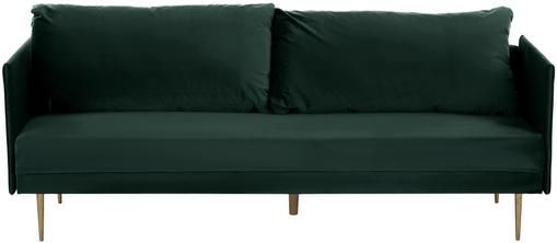 Samt-Schlafsofa Lauren in Dunkelgrün mit Metall-Füßen, ausklappbar