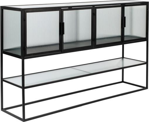 Schwarzes Sideboard Boli mit Rillenglas und Metallrahmen