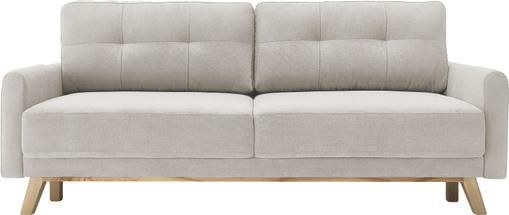Samt-Schlafsofa Balio (3-Sitzer) in Cremefarben mit Stauraum
