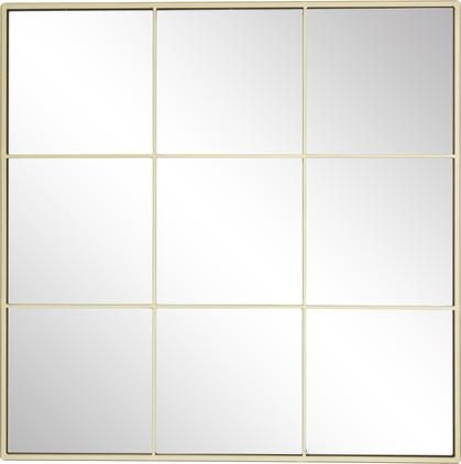 Eckiger Wandspiegel Clarita in Fensteroptik mit goldenem Metallrahmen