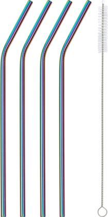 Strohhalme Shine in Regenbogenfarben mit Bürste, 4er-Set