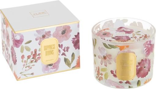 Dvojknôtová vonná sviečka Happiness Blomms (mimóza a ruža)