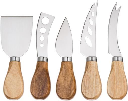 Silbernes Käsemesser-Set Frija mit Akazienholzgriff, 5-teilig