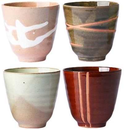 Handgemachte Becher Yunomi im japanischen Style, 4er-Set