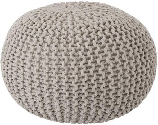 Handgefertigter Strickpouf Dori in Taupe