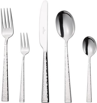 Silbernes Design-Besteck-Set Blacksmith mit gehämmerten Griffen, 6 Personen (30-tlg.)
