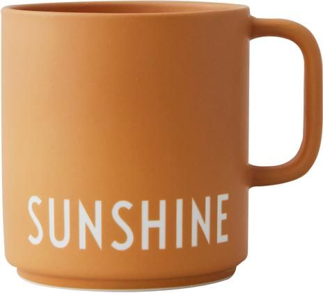 Design Kaffeetasse Favourite SUNSHINE in Senfgelb mit Schriftzug