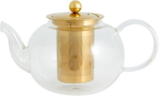 Teekanne Chili aus Glas mit goldfarbenem Teesieb, 1 L