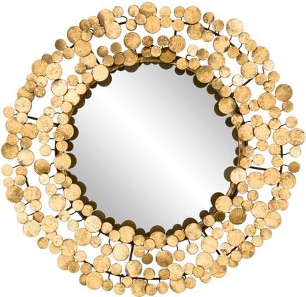 Runder Wandspiegel Penny mit gebürstetem Goldrahmen
