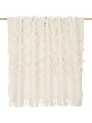 Boho Baumwolldecke Pana mit Quasten und Pompoms
