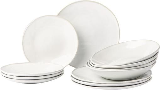 Geschirr-Set White Organic aus Steingut, 4 Personen (12-tlg.)