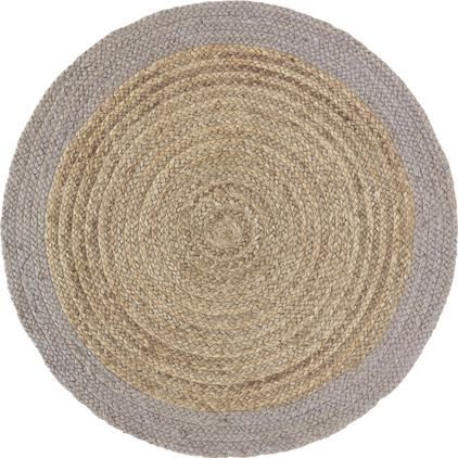 Okrúhly ručne tkaný jutový koberec so sivým okrajom Shanta