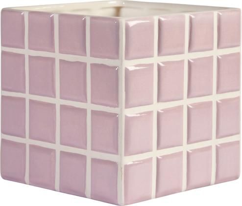 Portavaso quadrato in pietra dolomitica rosa piastrellata Tile