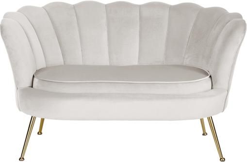 Samt-Sofa Oyster (2-Sitzer) in Beige mit Metall-Füßen