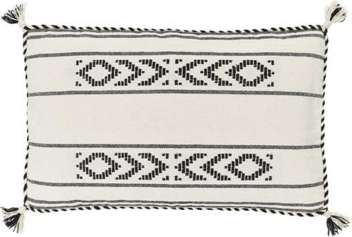Baumwoll-Kissenhülle Okiro mit Kederumrandung und Quasten in Schwarz/Beige