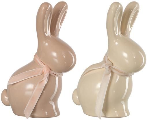 Deko-Osterhasen-Set Pesaro aus Porzellan in Beige/Cremeweiß, 2-tlg.