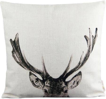 Leinen-Kissenhülle Reindeer in Weiß/Schwarz