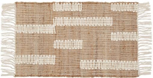 Handgefertigte Jute-Fußmatte Kerala mit Fransen