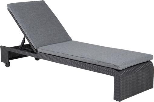 Lettino prendisole in polyrattan intrecciato con ruote London