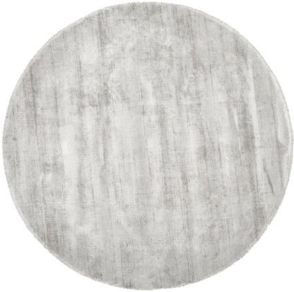 Runder Viskoseteppich Jane in Hellgrau-Beige, handgewebt