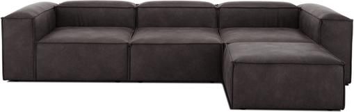 Modulares Sofa Lennon (4-Sitzer) mit Hocker in Braungrau aus recyceltem Leder