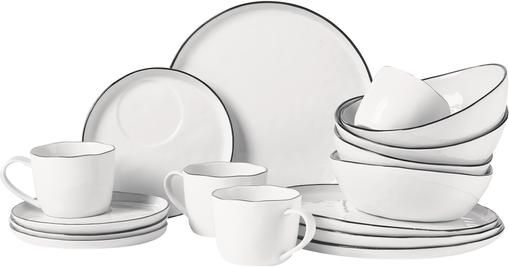 Handgemachtes Frühstücks-Set Salt mit schwarzem Rand, 4 Personen (16-tlg.)