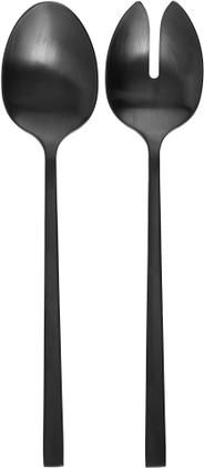 Schwarzes Salatbesteck Shine mit mattem Finish, 2er-Set