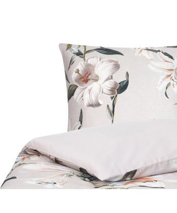 Baumwollsatin-Bettwäsche Flori in Beige mit Blumen-Print