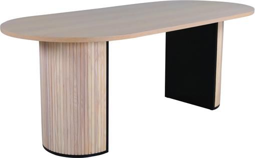 Ovaler Esstisch Bianca mit Eichenholzfunier, weiss gebürstet, 200 x 90 cm